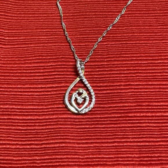 Sterling 925 Mother And Child Crystal Accent Pendant Necklace with extender50 - Picture 1 of 7
